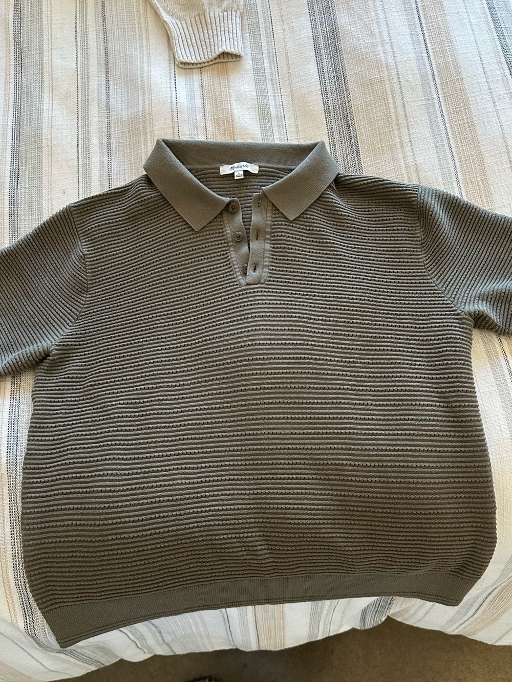 Madewell men’s textured open stitch polo olive stone